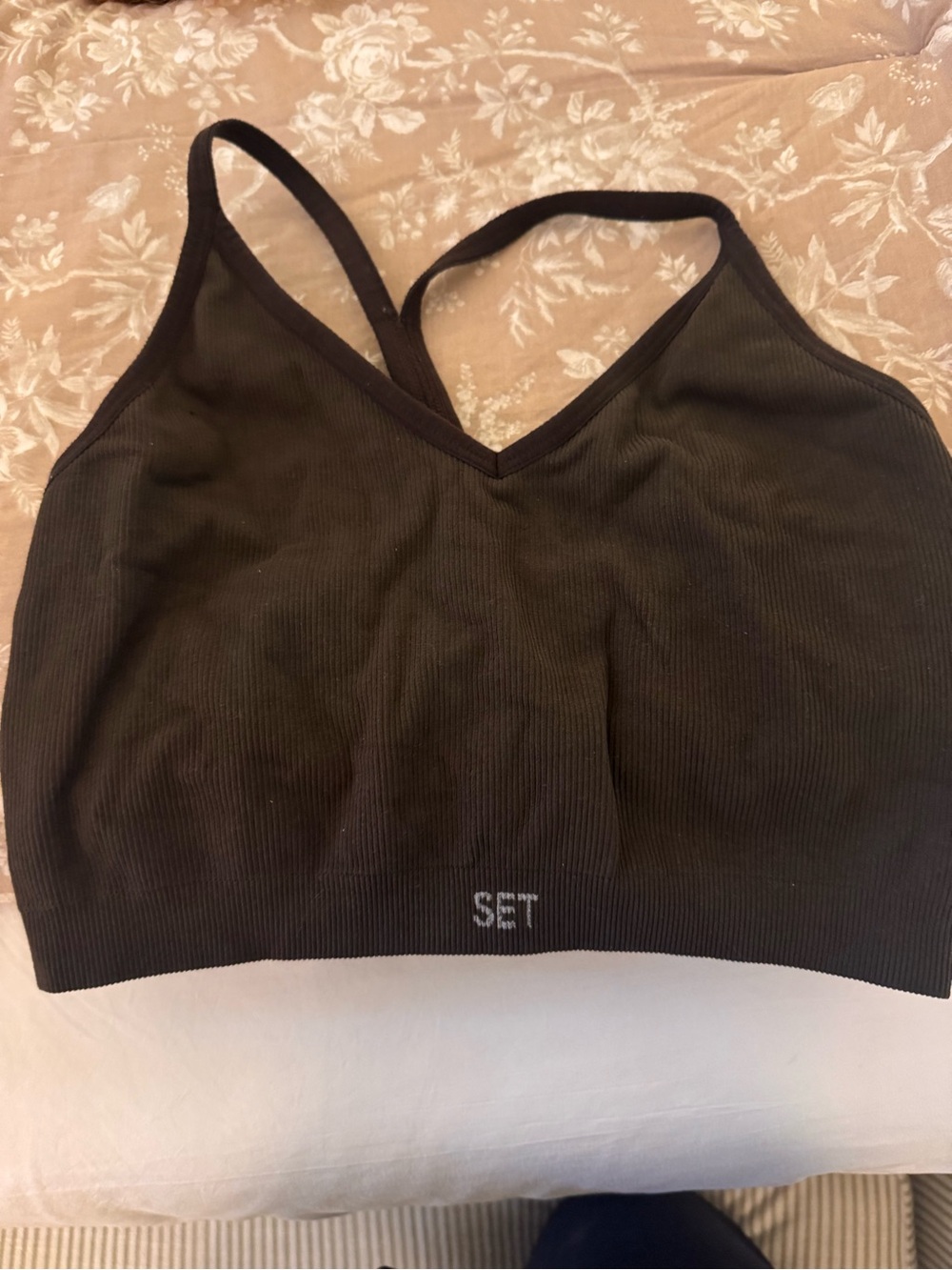 SET Active chocolate brown Ribbed V-Neck Bralette
